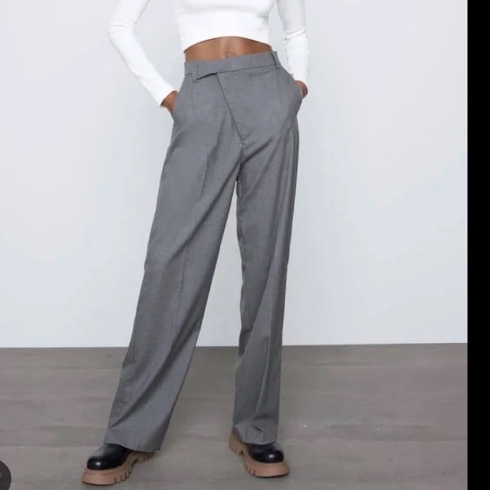 ZARA Asymmetric Wide Leg Pants – Dark Gray Marl – Size M (Fits Like S)